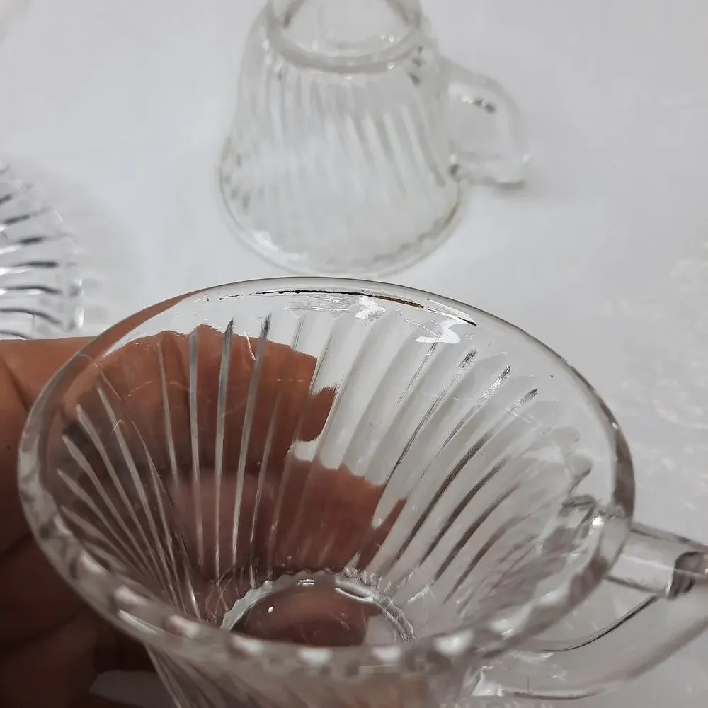 6 FEDERAL GLASS Clear Diana Pattern Swirl Demitasse Cup & Saucer Sets Depression